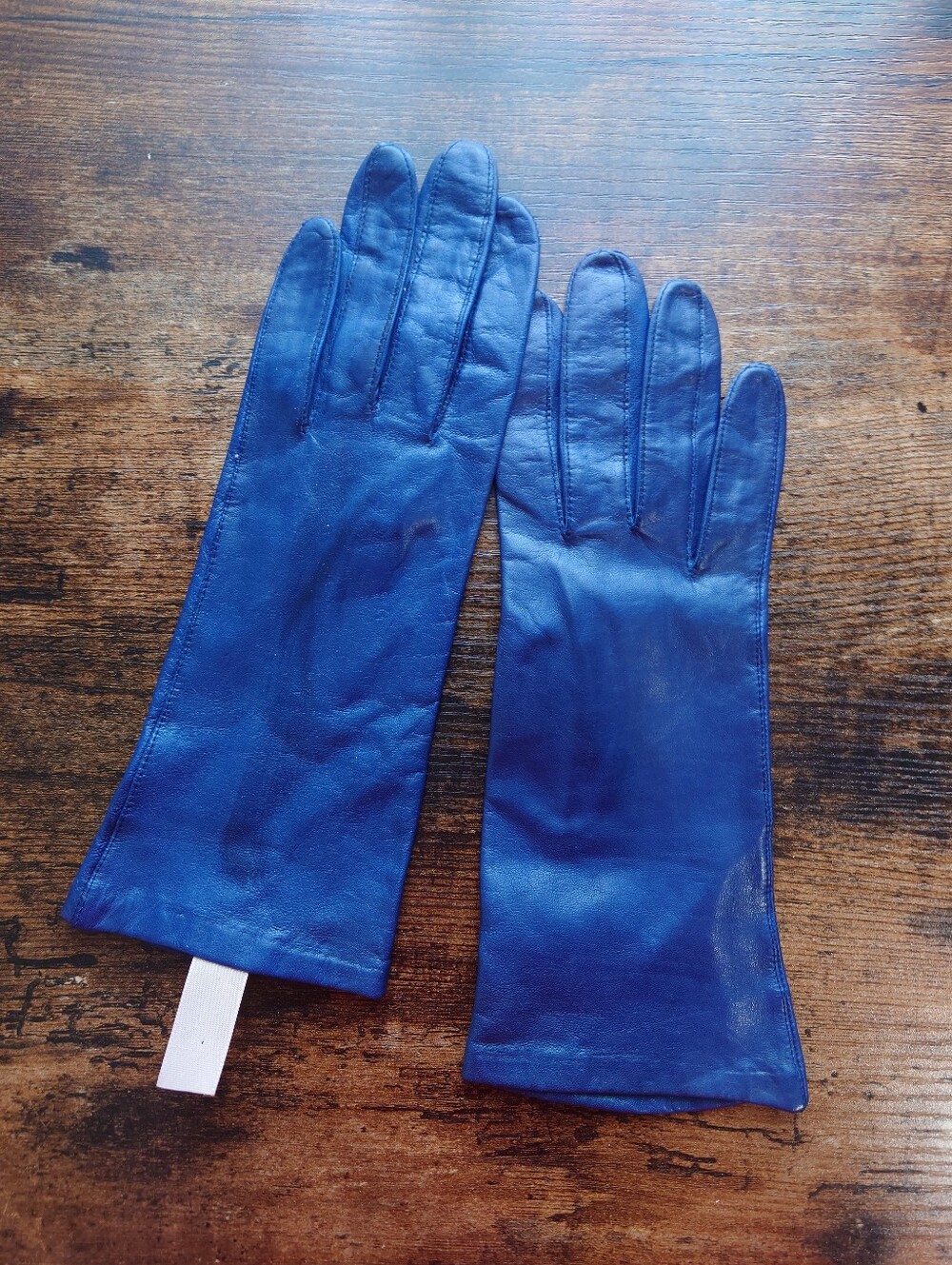 ARIS Women's Blue Leather Gloves 100% Silk Lined Size 7